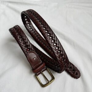Unisex Brown genuine Leather Braided Belt by Tommy Hilfiger